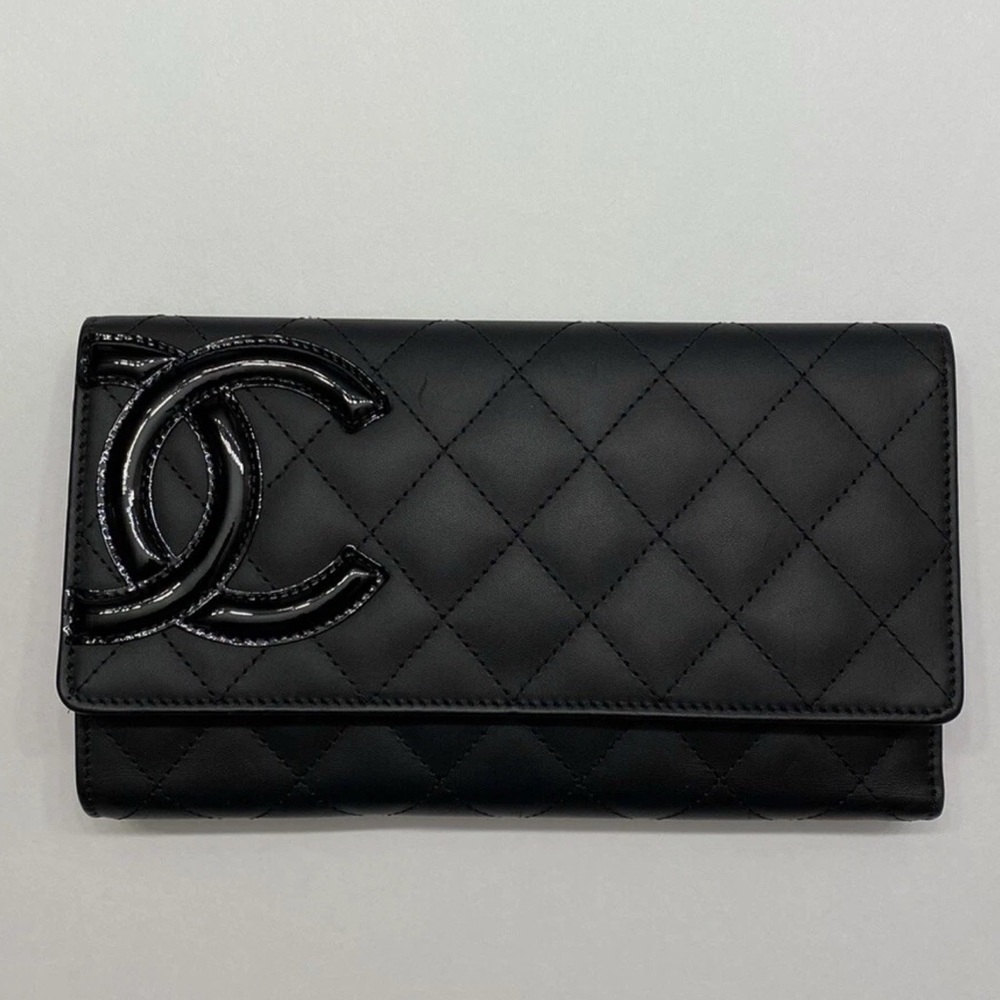 CHANEL Interlocking CC Cambon Calf Leather Enamel Black/Pink Wallet/Clutch/WOC - Picture 3 of 17